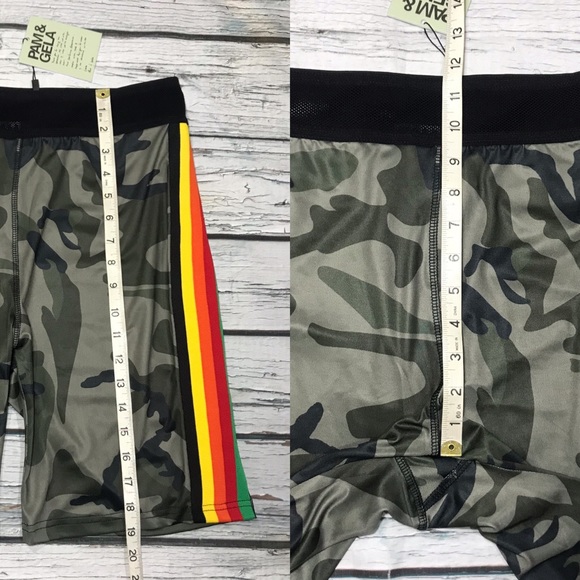 Pam & Gela Biker Shorts Camo Mesh Excl High Rise Army Short Size Large NWT NEW - Picture 15 of 16
